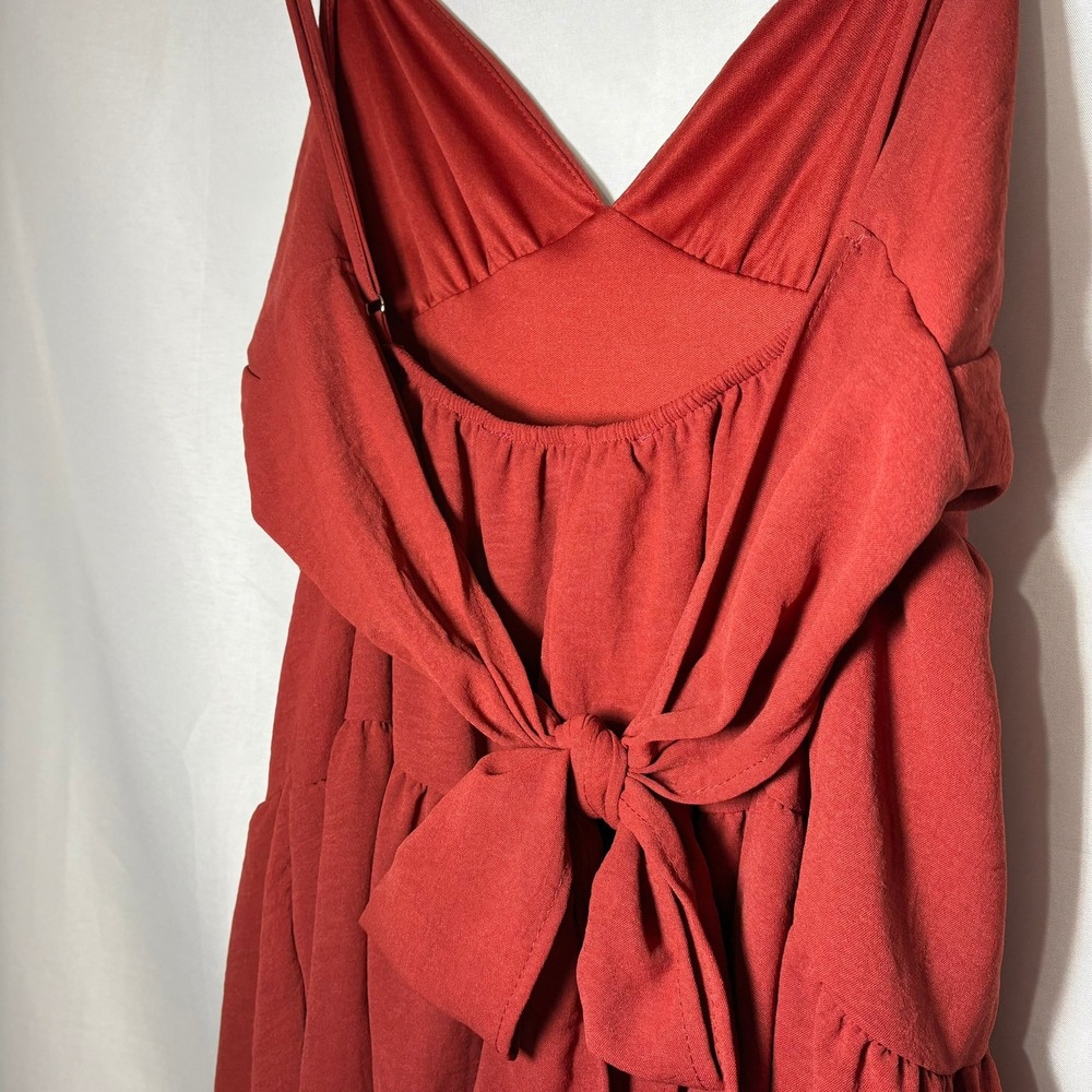 Altar'd State Rust Red Tiered Mini Dress V-Neck Tie Back Small - Picture 4 of 10
